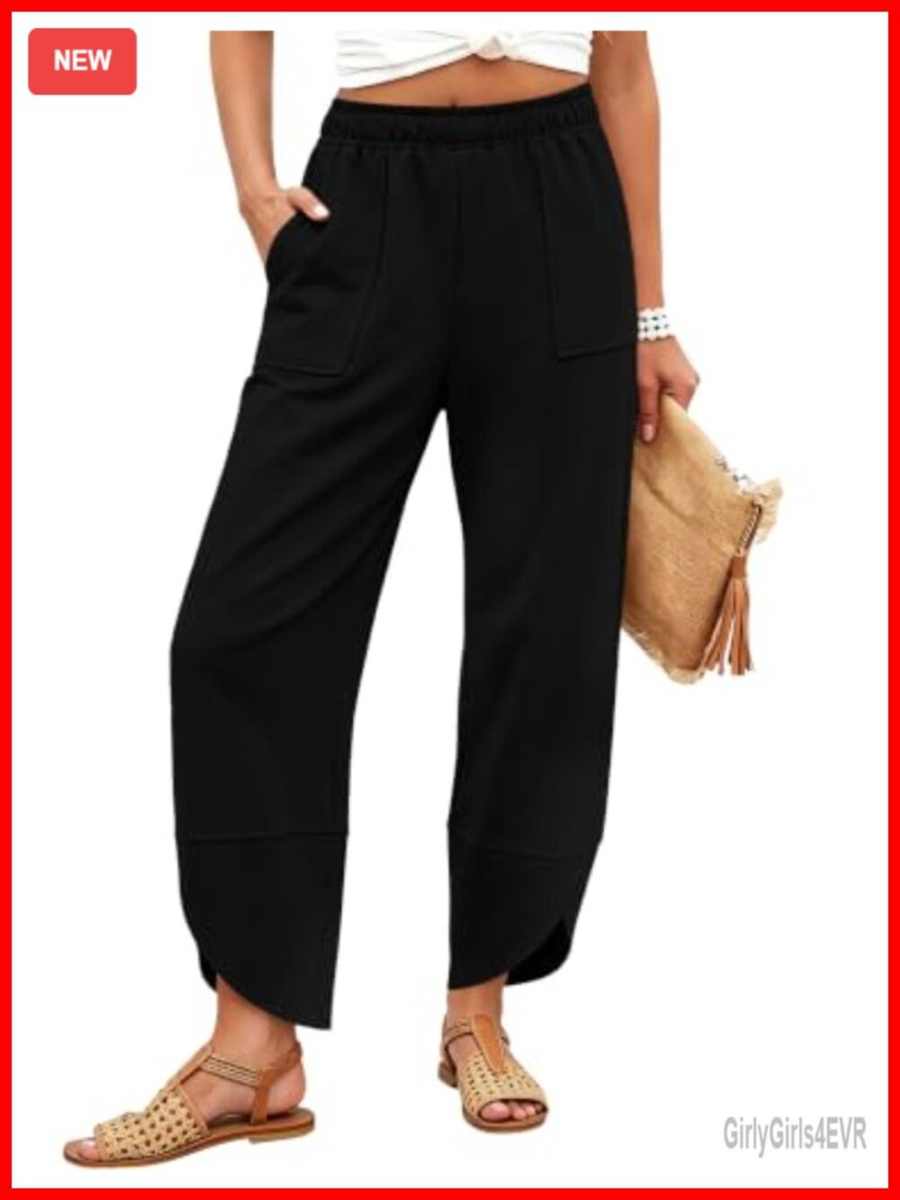 Wide Leg Barrel Pants Cotton Polyester Pleated Elastic Waist Pull On Casual